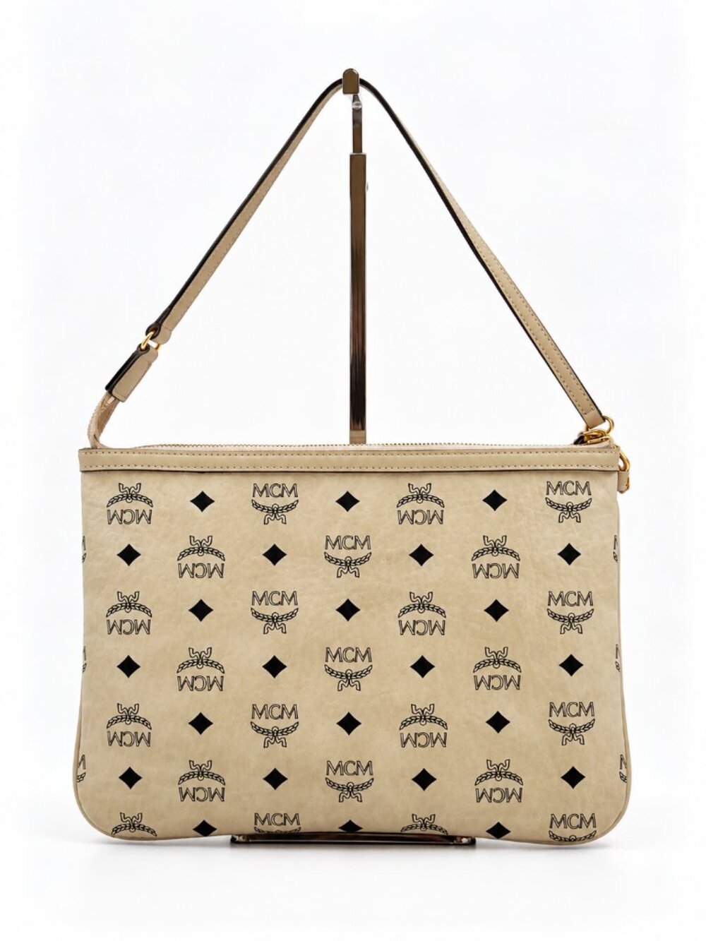 MCM Vintage Visetos Beige Monogram Shoulder Bag Clutch Pouch